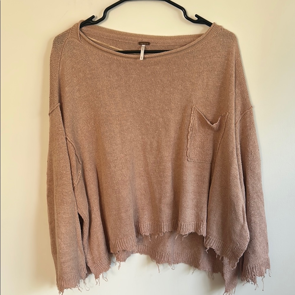 Free People Tan/light pink Crew Neck Sweater with Relaxed Fit